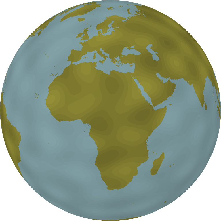 An illustrated Earth in muted blue and olive